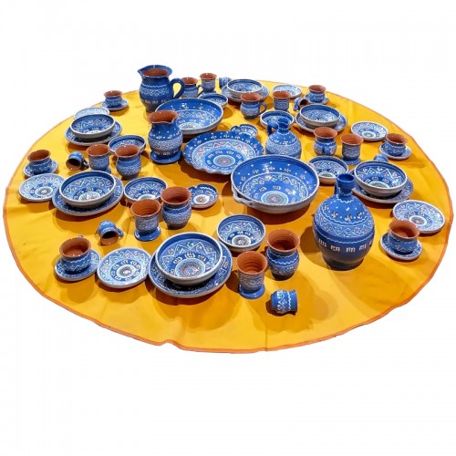 Set de masă din Ceramică de Horezu Tradițională 69 piese albastru